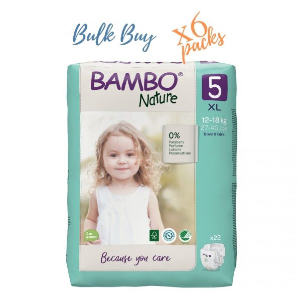 Bambo Nature Eco Nappies 12-18kgs- Size 5- Bulk